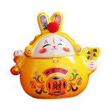 Maxbell Chinese Rabbit Bunny Statue Ceramic Money Saving Box Lovely and Funny Look Yellow
