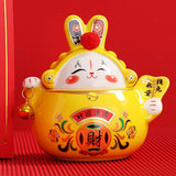 Maxbell Chinese Rabbit Bunny Statue Ceramic Money Saving Box Lovely and Funny Look Yellow