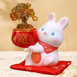 Maxbell Rabbit Year Wealth Lucky Figurine Resin Piggy Bank Ornament Tabletop Decor