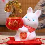 Maxbell Rabbit Year Wealth Lucky Figurine Resin Piggy Bank Ornament Tabletop Decor