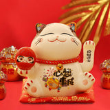 Maxbell Chinese Cat Ornaments Ceramic Statue for Yard Bedside Table Desktop Ornament Style B