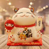 Maxbell Chinese Cat Ornaments Ceramic Statue for Yard Bedside Table Desktop Ornament Style B