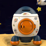 Maxbell Cartoon Rocket Statue Money Bank Tabletop Sculpture Display for Bedroom Blue Orange