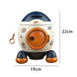 Maxbell Cartoon Rocket Statue Money Bank Tabletop Sculpture Display for Bedroom Blue Orange