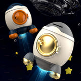 Maxbell Cartoon Rocket Statue Money Bank Tabletop Sculpture Display for Bedroom Blue Orange