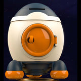 Maxbell Cartoon Rocket Statue Money Bank Tabletop Sculpture Display for Bedroom Blue Orange