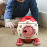 Maxbell Cartoon Rocket Statue Money Bank Tabletop Sculpture Display for Bedroom Red Color Pink