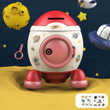 Maxbell Cartoon Rocket Statue Money Bank Tabletop Sculpture Display for Bedroom Red Color Pink