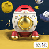 Maxbell Cartoon Rocket Statue Money Bank Tabletop Sculpture Display for Bedroom Red Gold