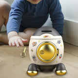 Maxbell Cartoon Rocket Statue Money Bank Tabletop Sculpture Display for Bedroom Gray and Gold