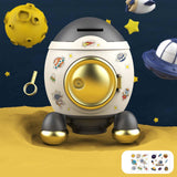 Maxbell Cartoon Rocket Statue Money Bank Tabletop Sculpture Display for Bedroom Gray and Gold