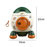 Maxbell Cartoon Rocket Statue Money Bank Tabletop Sculpture Display for Bedroom Green Orange