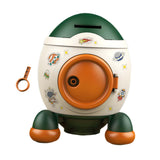 Maxbell Cartoon Rocket Statue Money Bank Tabletop Sculpture Display for Bedroom Green Orange