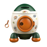 Maxbell Cartoon Rocket Statue Money Bank Tabletop Sculpture Display for Bedroom Green Orange