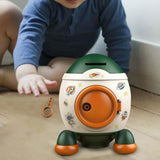 Maxbell Cartoon Rocket Statue Money Bank Tabletop Sculpture Display for Bedroom Green Orange
