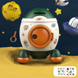 Maxbell Cartoon Rocket Statue Money Bank Tabletop Sculpture Display for Bedroom Green Orange