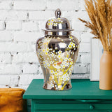 Maxbell Porcelain Ginger Jar Temple Jar Storage Office Bedroom Ceramic Flower Vase Argent