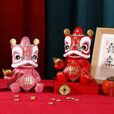 Maxbell Chinese Wealth Lion Figurine Resin Piggy Bank Ornament Accessory Red