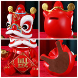Maxbell Chinese Wealth Lion Figurine Resin Piggy Bank Ornament Accessory Red