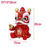 Maxbell Chinese Wealth Lion Figurine Resin Piggy Bank Ornament Accessory Red