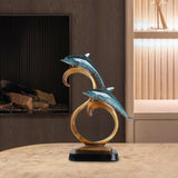 Maxbell Dolphin Figurines Dolphins Statue for Home Decorations Housewarming Gift Light Blue