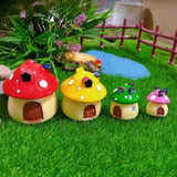 Maxbell Mini Mushroom House Miniature Figurine Mushroom Model for Bonsai Decoration Pink