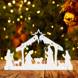 Maxbell Nativity Scene Silhouette Metal Nativity Religious Figure for Lawn Patio 30cmx19cm White