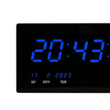 Maxbell Rectangle Digital Wall Clock USB Indoor Temperature Day of Week Large Number Blue