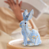 Maxbell Rabbit Statue Resin Animal Figurine Modern Art for Decoration Gift Crafts Blue Sitting