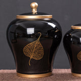 Maxbell Chinese Style Porcelain Ginger Jar Storage Jar Decorative Ceramic Vase Black