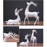 Maxbell 2x Deer Statue Reindeer Figurine Ornament for Home Tabletop Decoration White