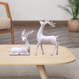 Maxbell 2x Deer Statue Reindeer Figurine Ornament for Home Tabletop Decoration White