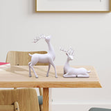 Maxbell 2x Deer Statue Reindeer Figurine Ornament for Home Tabletop Decoration White