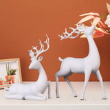 Maxbell 2x Deer Statue Reindeer Figurine Ornament for Home Tabletop Decoration White