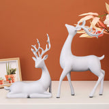 Maxbell 2x Deer Statue Reindeer Figurine Ornament for Home Tabletop Decoration White