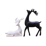 Maxbell 2x Deer Statue Reindeer Figurine Ornament for Home Tabletop Decoration Black White