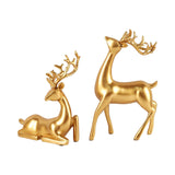 Maxbell 2x Deer Statue Reindeer Figurine Ornament for Home Tabletop Decoration Aureate