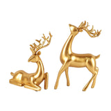 Maxbell 2x Deer Statue Reindeer Figurine Ornament for Home Tabletop Decoration Aureate