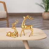 Maxbell 2x Deer Statue Reindeer Figurine Ornament for Home Tabletop Decoration Aureate