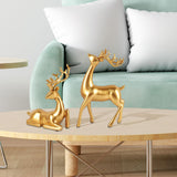 Maxbell 2x Deer Statue Reindeer Figurine Ornament for Home Tabletop Decoration Aureate