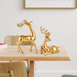 Maxbell 2x Deer Statue Reindeer Figurine Ornament for Home Tabletop Decoration Aureate