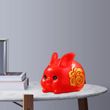 Maxbell Chinese Style Lucky Rabbit Money Bank Bunny Figurines Statue Collectible red