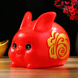Maxbell Chinese Style Lucky Rabbit Money Bank Bunny Figurines Statue Collectible red