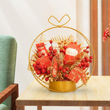 Maxbell Simulation Chinese Flower Iron Basket New Year Ornament Accessory Lifelike