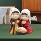 Maxbell Holy Family Figurine Home Indoor Decoration Ornament for Desktop Office Red Yellow