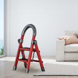 Maxbell Steel Folding Ladder Stepladder Non Slip for Indoor Outdoor Kitchen Adults Red 2 Step