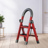 Maxbell Steel Folding Ladder Stepladder Non Slip for Indoor Outdoor Kitchen Adults Red 2 Step