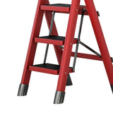 Maxbell Steel Folding Ladder Stepladder Non Slip for Indoor Outdoor Kitchen Adults Red 3 Step