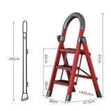 Maxbell Steel Folding Ladder Stepladder Non Slip for Indoor Outdoor Kitchen Adults Red 3 Step