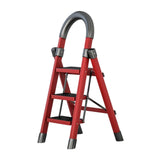 Maxbell Steel Folding Ladder Stepladder Non Slip for Indoor Outdoor Kitchen Adults Red 3 Step